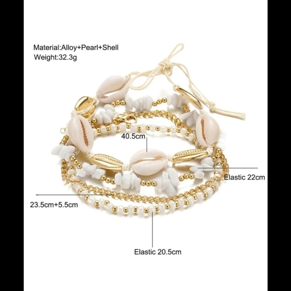 4 piece Puka Shell Anklet Set - Picture 3 of 5